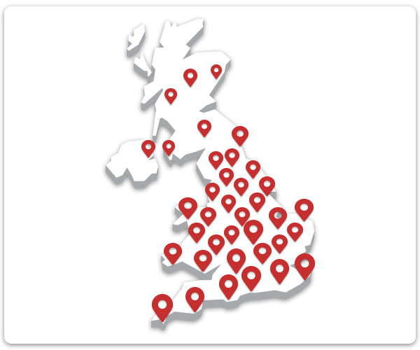 map showing areas across the UK that Drive 321 covers