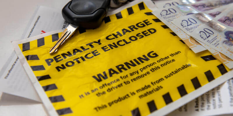 Keys and UK cash on top of a penalty charge notice