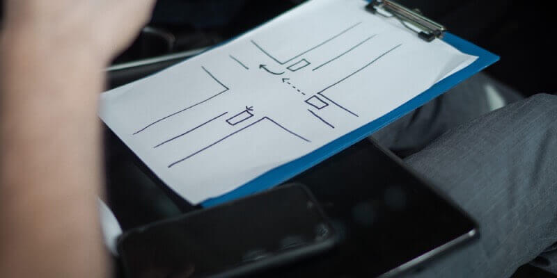 Clipboard with diagrams to help with driving