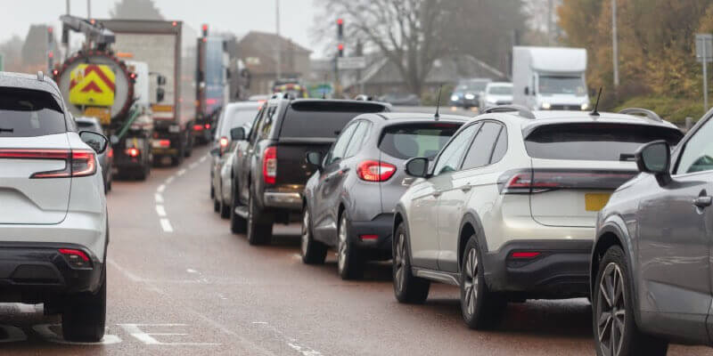 Two rows of cars stuck in traffic